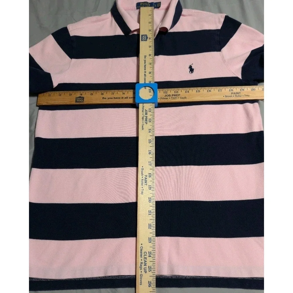 Polo Ralph Lauren Custom Slim Fit Polo Shirt Mens Large Rugby Stripe Pink Navy